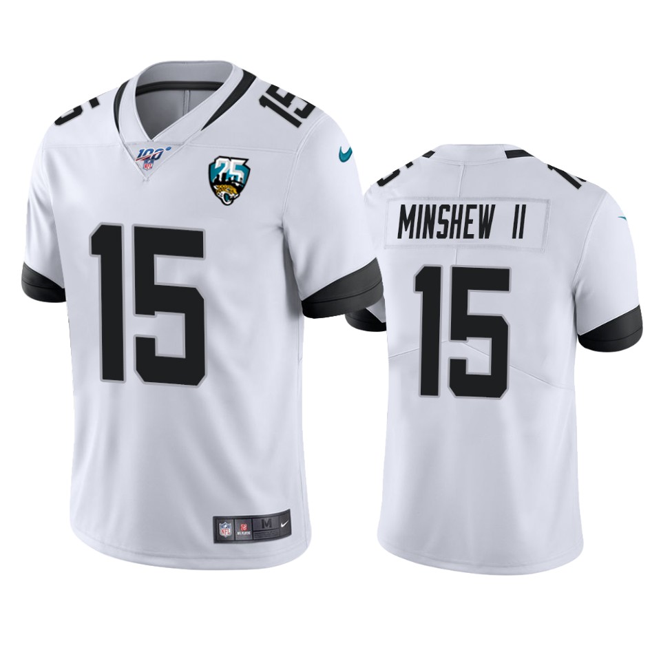 Men Nike Jacksonville Jaguars 15 Gardner Minshew II White 25th Anniversary Vapor Limited Stitched NFL 100th Season Jersey